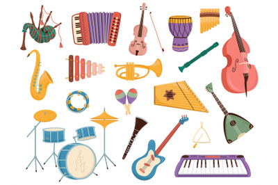 Musical instruments. Electronic and traditional instruments, cartoon s