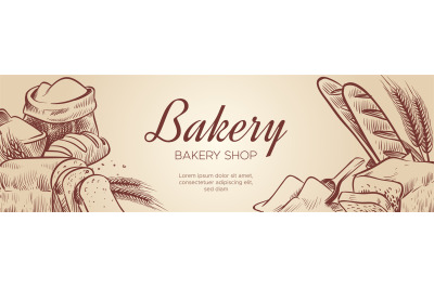 Bakery shop banner with hand drawn bread and pastry