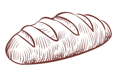 White bread sketch. Wheat pastry menu engraving