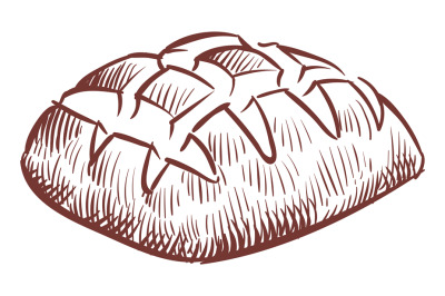 Fresh bread engraving. Bakery menu symbol. Hand drawn pastry