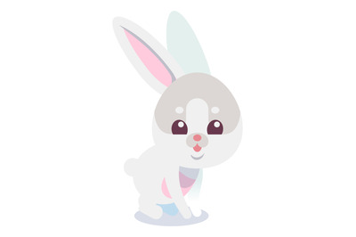 Little white rabbit. Cute cartoon bunny character