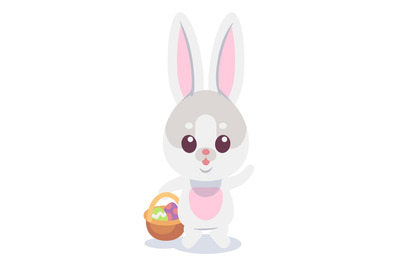 Cartoon rabbit with egg basket. Easter celebration symbol