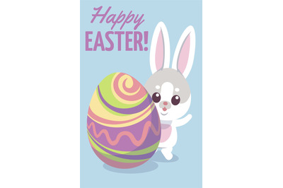 Happy Easter poster. Cute little rabbit with egg