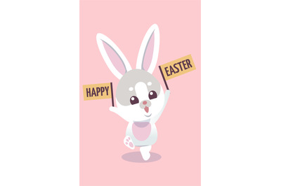 Happy easter placard in happy little rabbit paws