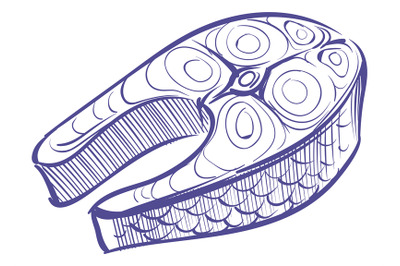 Fish steak in hand drawn style. Seafood symbol