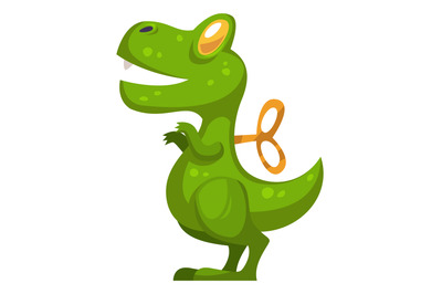 Green dinosaur icon. Cartoon clockwork kid toy