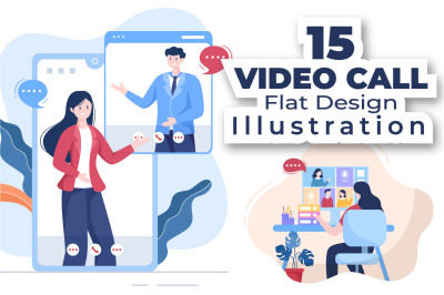 15 Conference Video Call Working for Home Cartoon Illustration