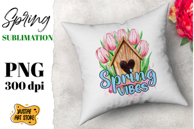 Spring vibes tulips bouquet. Spring sublimation design.