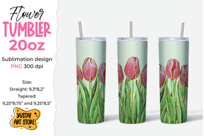 Spring flower tumbler sublimation design. Tulips &amp; gold