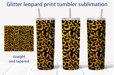 Leopard print tumbler sublimation Gold glitter wrap design