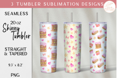 Watercolor Birthday Cake Tumbler Sublimation for 20 oz Skinny Tumbler