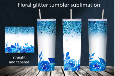 Floral seamless tumbler sublimation 20oz glitter wrap design