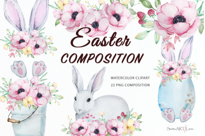 Watercolor Easter composition clipart