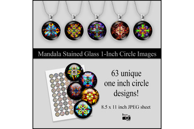Colorful Mandala Stained Glass 1-inch Circles Printable