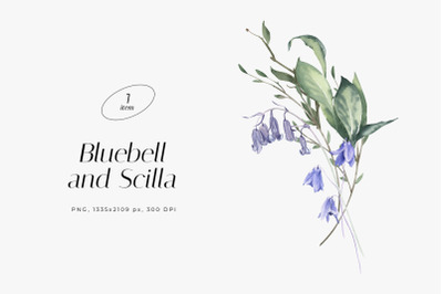 Watercolor Bouquet with Bluebell and Scilla