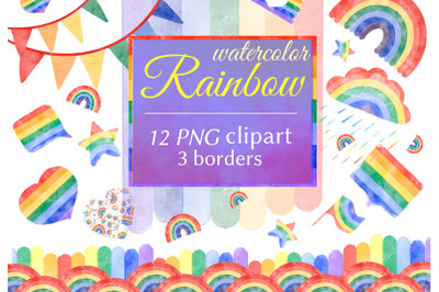 Rainbow watercolor clipart and Rainbow borders