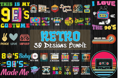 Retro 80s 90s Bundle SVG 30 designs