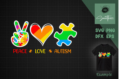 Peace Love Puzzle Piece Autism Awareness