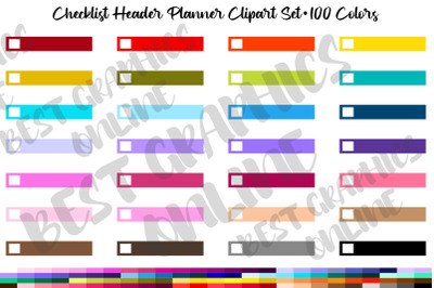 100 Checkbox task header box planner stickers clipart set