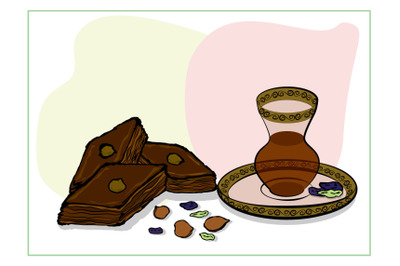 Armudu A glass of tea and baklava in honor of Novruz holiday