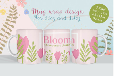 Coffee mug wrap - Spring flowers sublimation design