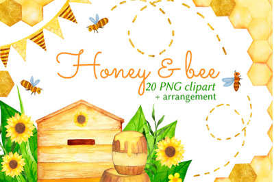 Honey and bee clipart, Honey clipart, watercolor clipart