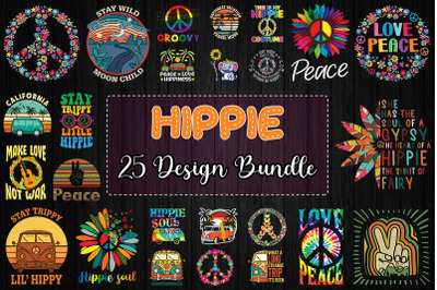 Hippie TShirt Design Bundle (25 Designs)
