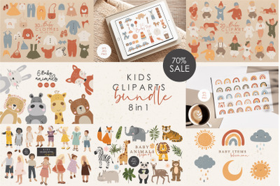 Kids cliparts bundle, Digital download, Kids elements