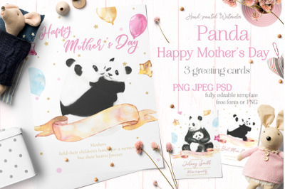Mother&#039;s day Panda Greeting Cards template