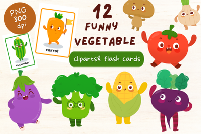 Cute Vegetables Illustrations and Vegetable Flash card
