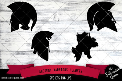 Ancient Warriors Helmets Silhouette Vector SVG