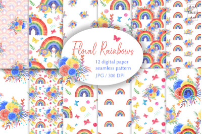 Watercolor Rainbow Floral Digital Paper