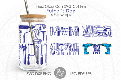 Can Glass SVG, fathers day svg, tools svg, 16oz glass can template