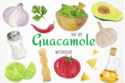 Watercolor Guacamole Clipart, Guacamole Graphics, Mexican Food Clipart