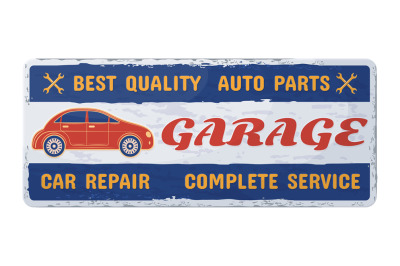 Vintage garage sign&2C; old retro car mechanic poster. Grunge vintage gar