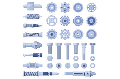 Mechanical engine industrial pulley, screw, bolt cog and cogwheel. Hyd