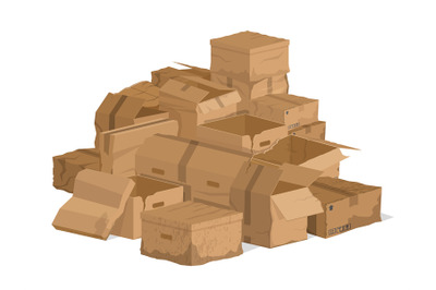 Broken damaged cardboard boxes, torn carton packaging. Broken delivery