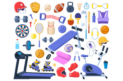 Cartoon sport fitness equipment, gym sport tools. Gym sports elements,