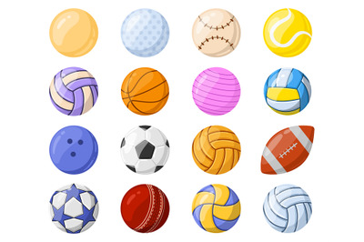 Cartoon sport ball, soccer, basketball and volleyball game equipment.