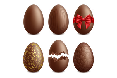 Realistic chocolate eggs, easter holiday sweet dessert. Easter holiday