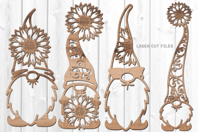 Sunflower Garden Gnome SVG Bundle Laser Cut Files Glowforge Bundle