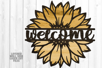 Welcome Sunflower Sign SVG Laser Cut Files Floral Glowforge Files