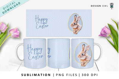 Easter bunny mug wrap - Cute rabbit sublimation PNG
