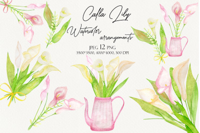 Watercolor Calla lily set clipart