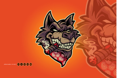 Wolf head cigar logo mascot Illustrations