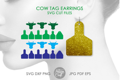 Cow tag earrings, cow head earrings, earrings SVG