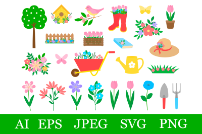 Spring clipart. Spring bundle SVG. Spring flowers. Gardening