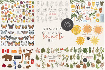 Summer cliparts bundle, Digital download, Tropical elements