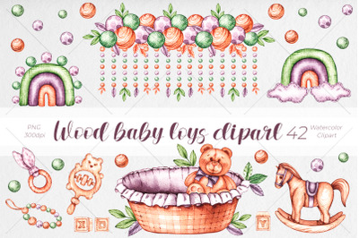 Wood baby toys clipart, Watercolor Clipart PNG