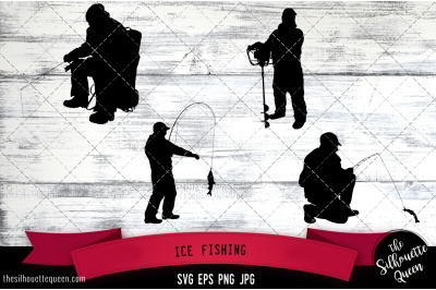 Ice fishing Silhouette Vector SVG
